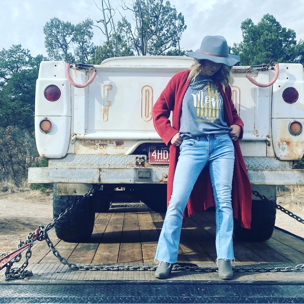 New from our boutique! Grey and Gold Army Mom Tee